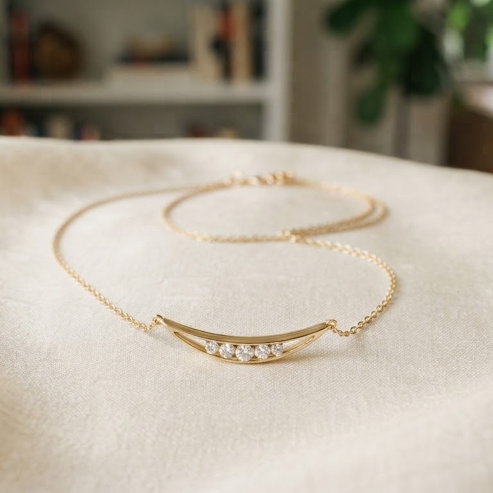 Delicate Gold Bar Necklace with Four Crystal Accents